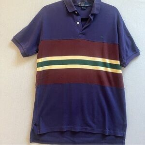 Vintage 90s Polo Ralph Lauren Striped Colorblock Polo Shirt Navy Red Men's L